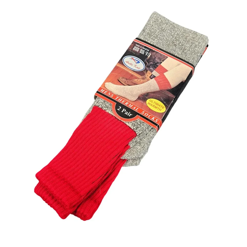 Arctic‎ Knit Mens Thermal Socks 2 Pair Sock 10-15 Red Gray Workwear Winter